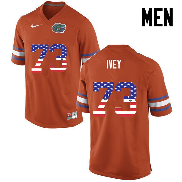 Florida Gators Men #73 Martez Ivey College Football USA Flag Fashion Orange